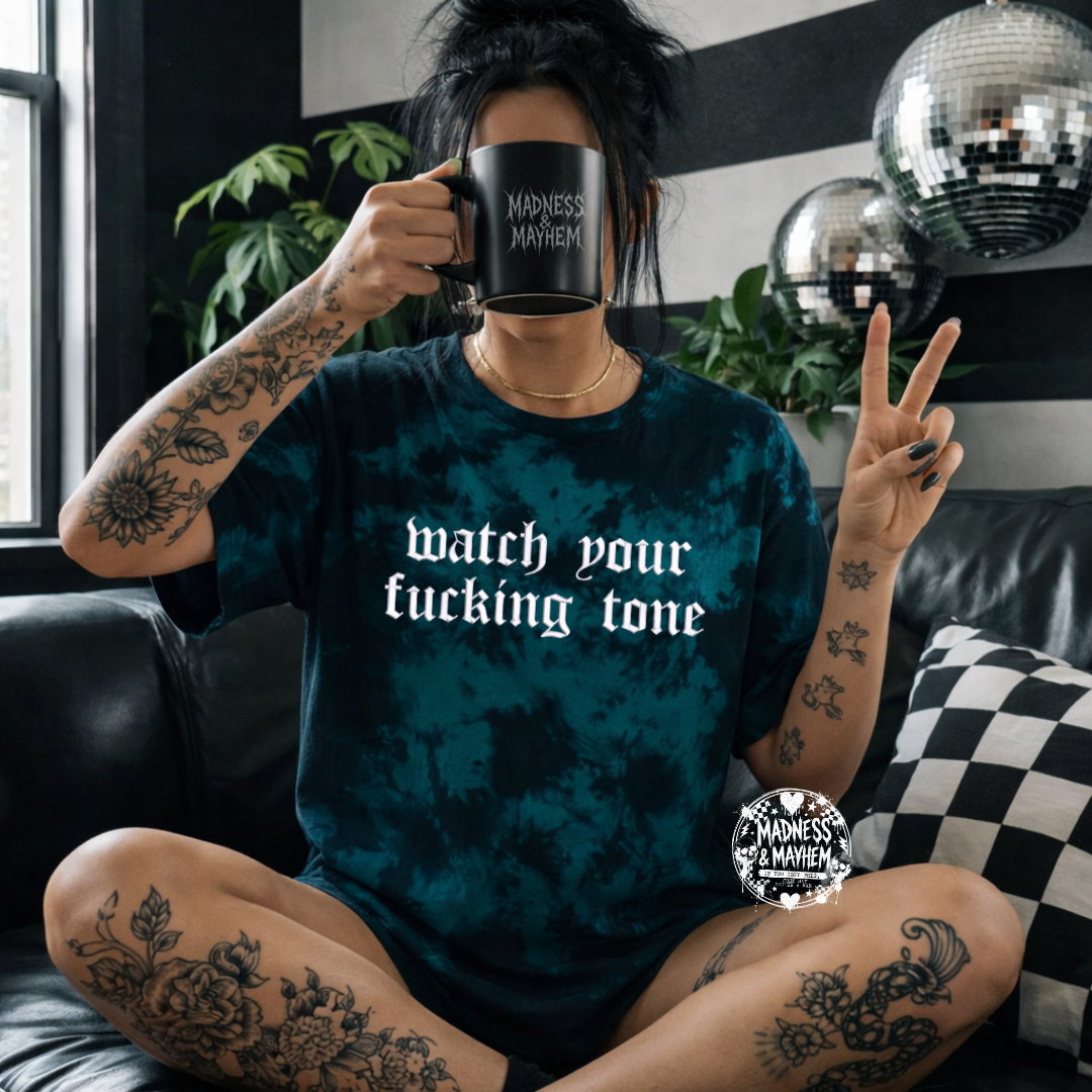 Teal watch your tone embroidered tie dye T-shirt