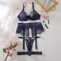 Toucheart Sexy Lingerie Suit for Women Lace Hollow Out See-through Underwear 4-piece Set Solid Color Sexy Garters Underwear Suit